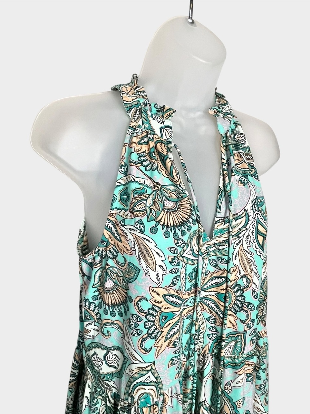 HARLOW & ROSE Aqua Paisley Halter Maxi Dress with Tassel Tie Size Small - Picture 3 of 7